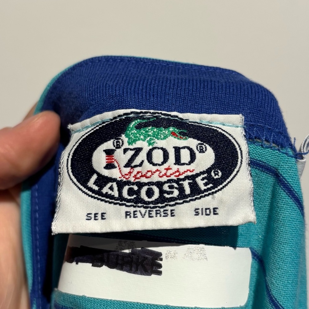 70s/80s IZOD Lacoste Kids Long Sleeve Shirt Blue Teal Striped Vintage Medium